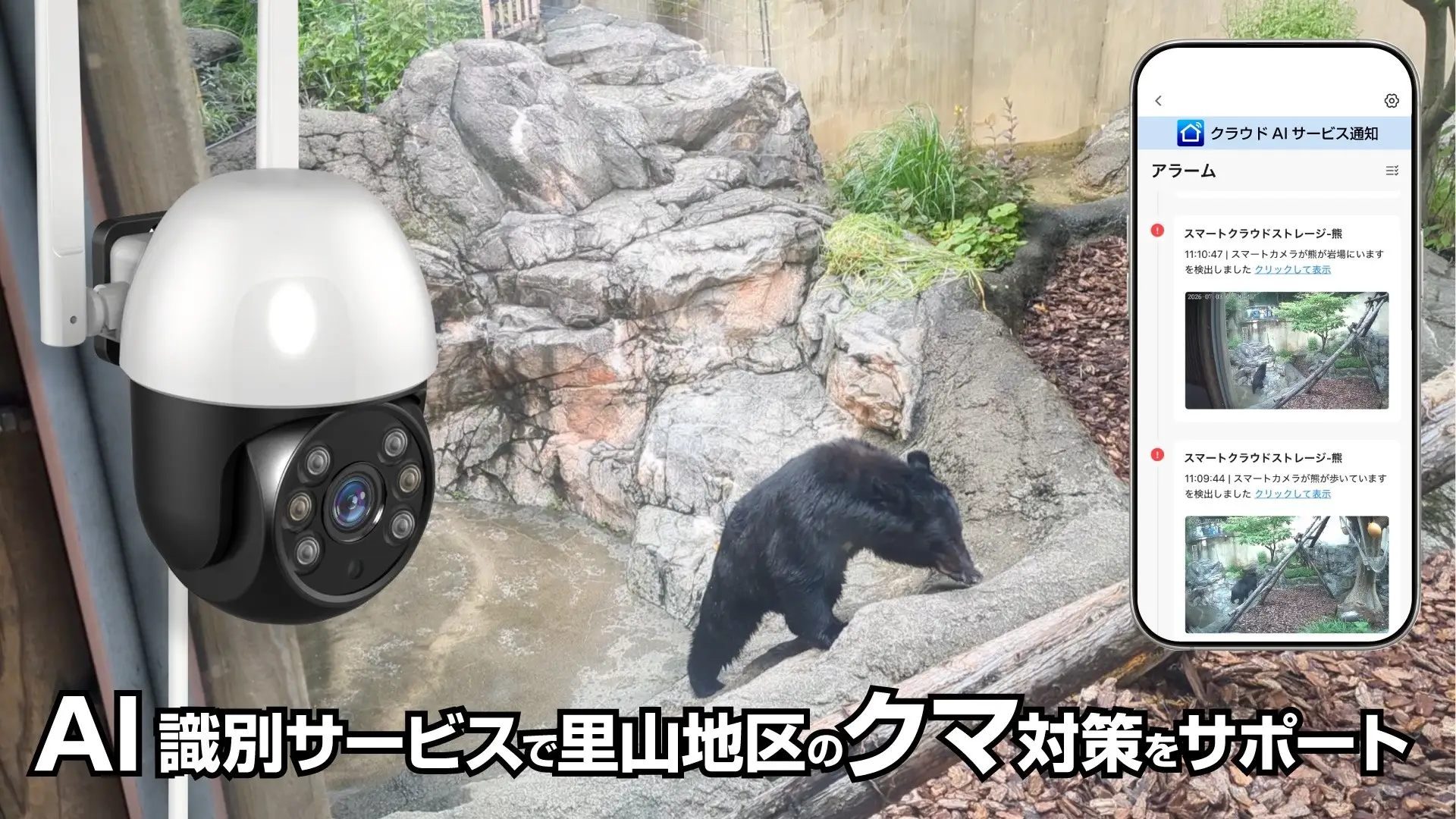 AIでクマを識別しスマホに即時通知。スマートカメラで里山地区のクマ対策をサポートする「AIクラウドサービス」を提供開始。自治体の鳥獣被害対策にも。