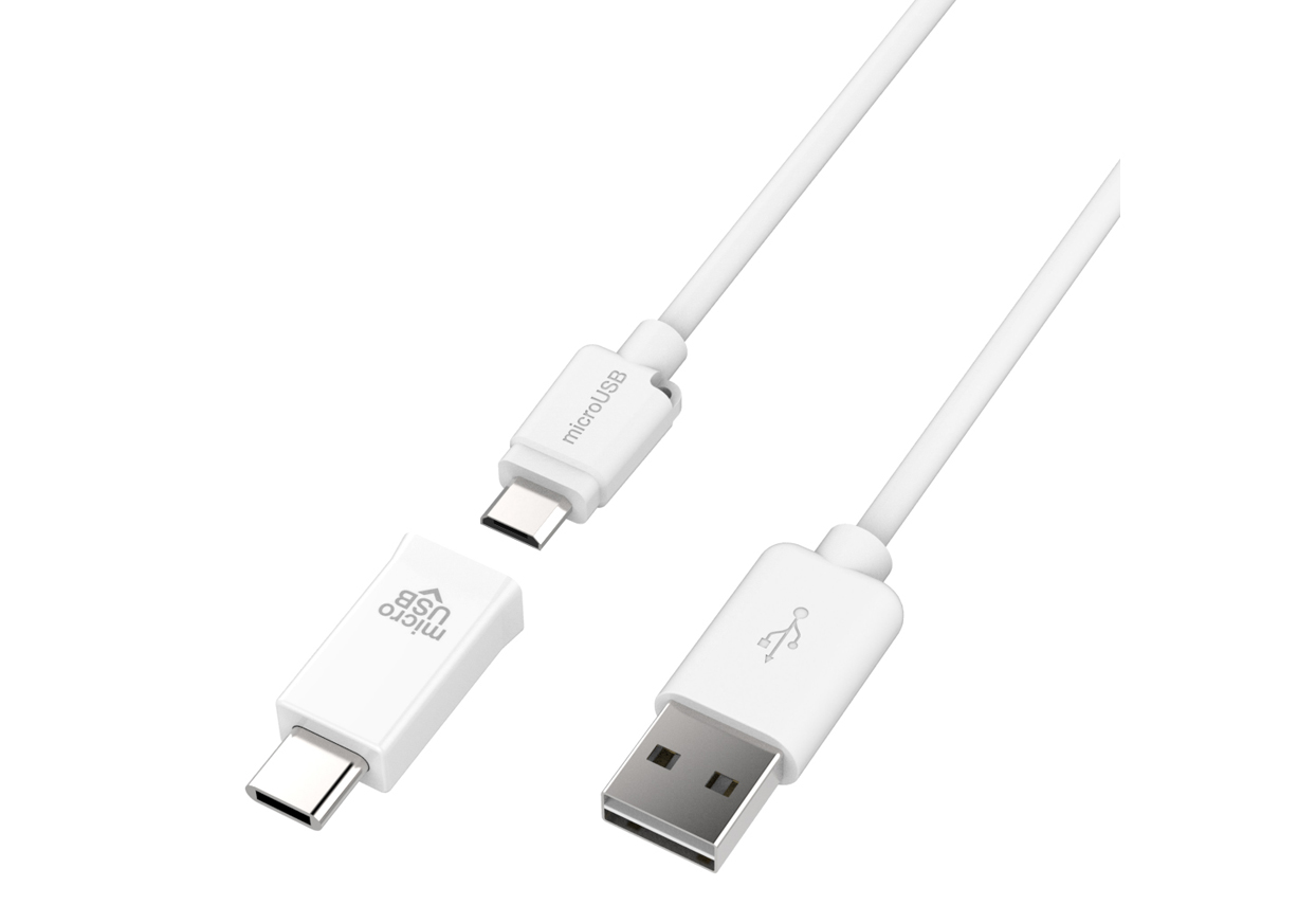 Type-C変換コネクタ付 microUSBケーブル 1.2m WH - kashimura