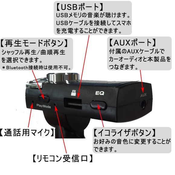 Bluetooth Fmトランスミッター Eq Aux Mp3プレーヤー付 Kashimura