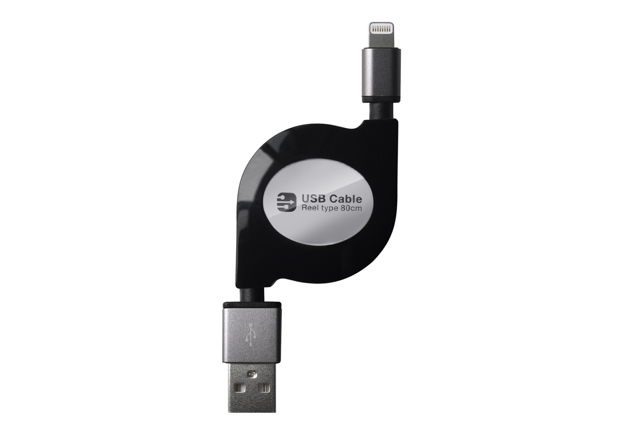 USB充電＆同期ケーブル リール 80cm LN BK – kashimura