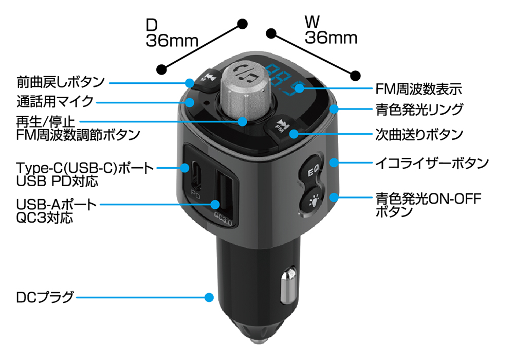 Bluetooth FMトランスミッター フルバンド USB2ポート 自動判定 – kashimura