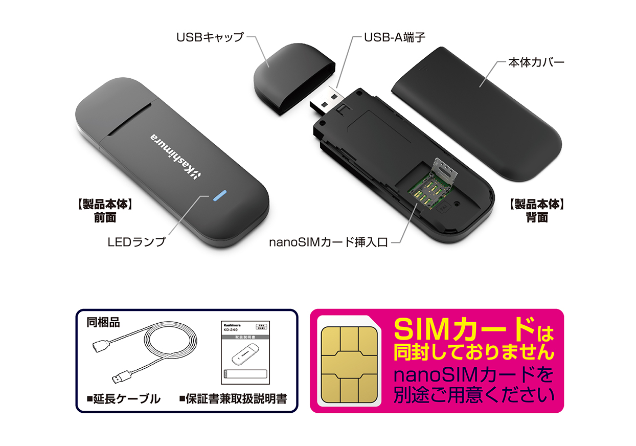 Kashimura KD-249 無線ランルーター/USB SIMフリー4G